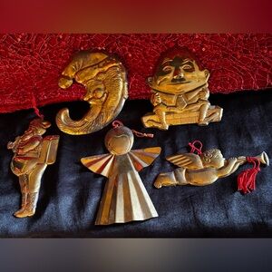 Vintage Dept.56 Brass Tin Ornaments